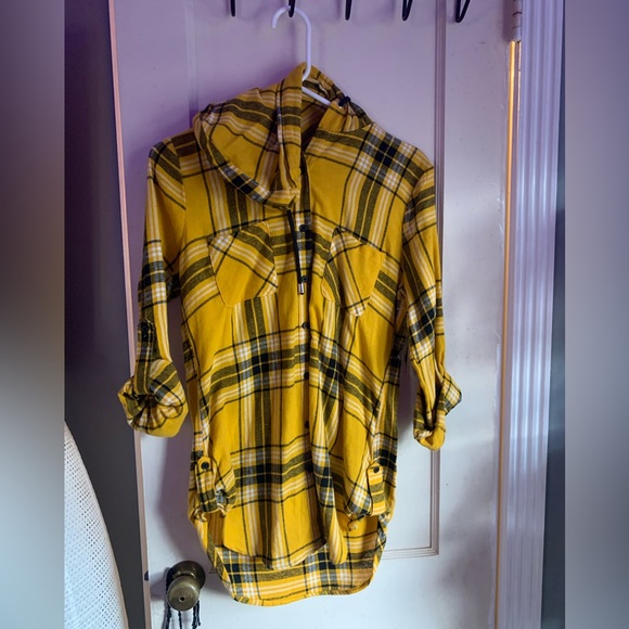 No Boundaries Tops No Boundaries Yellow Flannel Hoodie Poshmark
